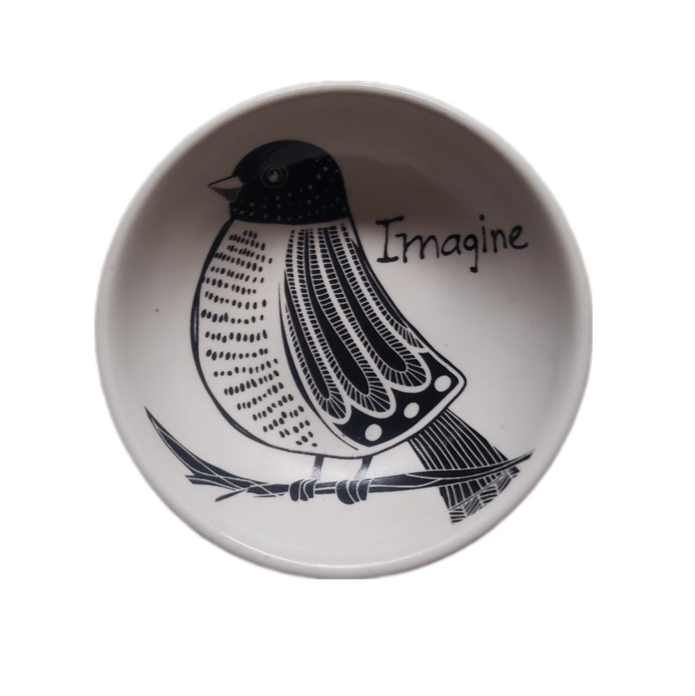Small Blue Handpainted "Imagine" Bird Art Decorative Bowl